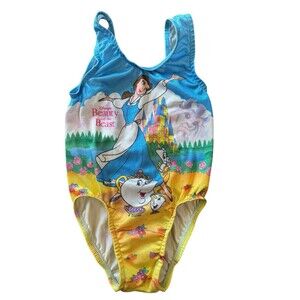 Vintage Disney Beauty & The Beast Belle Swimsuit Bathing Suit Toddler Union Made